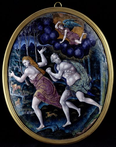 Oval plaque depicting Adam and Eve Expelled from Paradise, Limousin by French School
